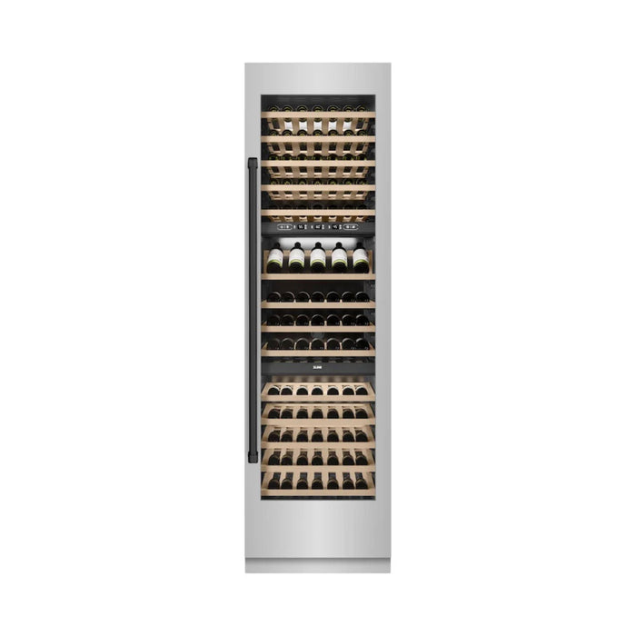 ZLINE Autograph Edition 24-Inch Triple Zone 100 Bottle Column Wine Cooler in Stainless Steel with Matte Black Accents