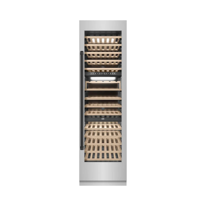 ZLINE Autograph Edition 24-Inch Triple Zone 100 Bottle Column Wine Cooler in Stainless Steel with Matte Black Accents