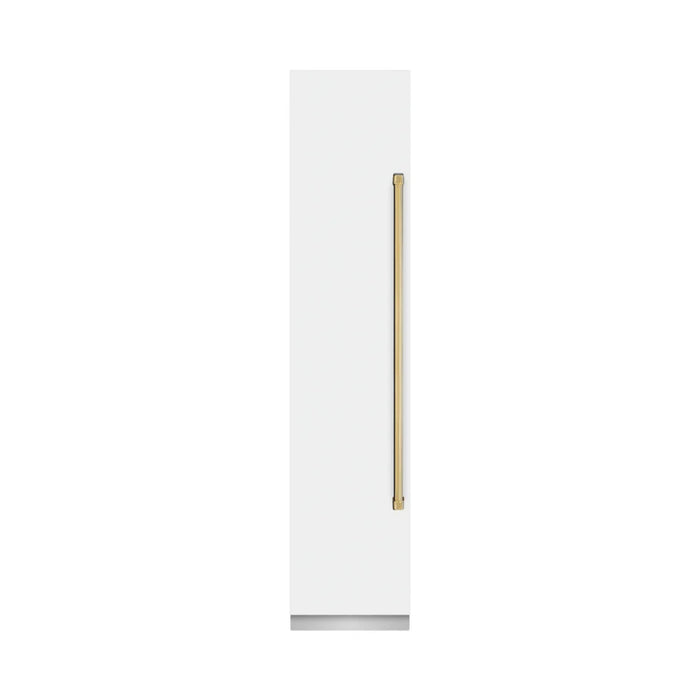 ZLINE Autograph Edition 18-Inch Left Hinge Column Freezer in White Matte with Graphite Gray Interior and Polished Gold Accents