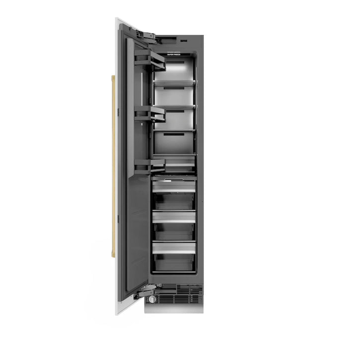 ZLINE Autograph Edition 18-Inch Left Hinge Column Freezer in White Matte with Graphite Gray Interior and Polished Gold Accents