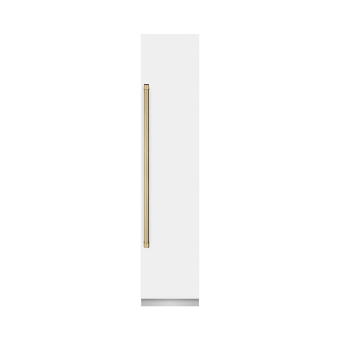 ZLINE Autograph Edition 18-Inch Right Hinge Column Freezer in White Matte with Graphite Gray Interior and Polished Gold Accents