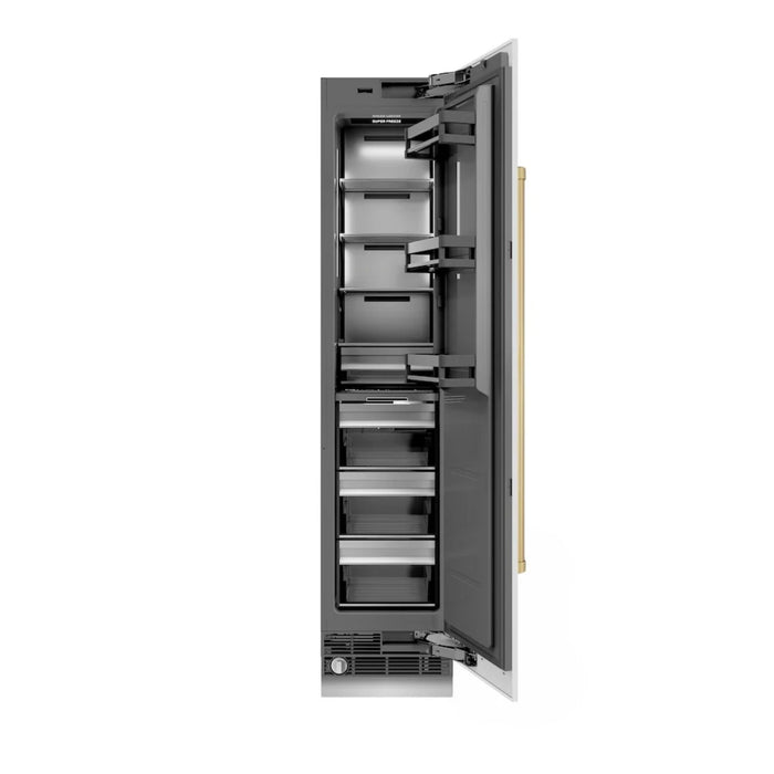 ZLINE Autograph Edition 18-Inch Right Hinge Column Freezer in White Matte with Graphite Gray Interior and Polished Gold Accents