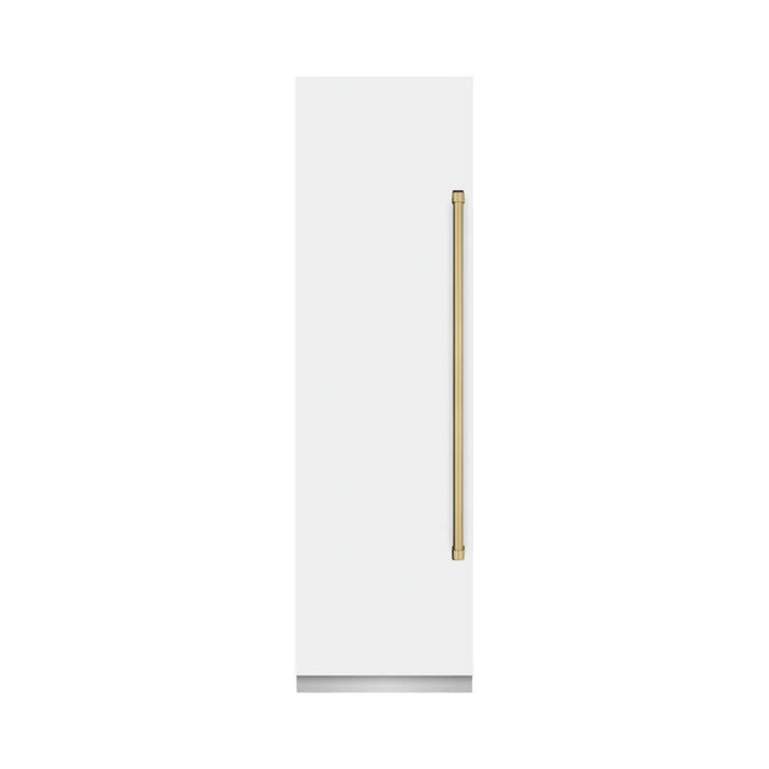 ZLINE Autograph Edition 24-Inch Column Freezer in White Matte with Graphite Gray Interior and Champagne Bronze Accents