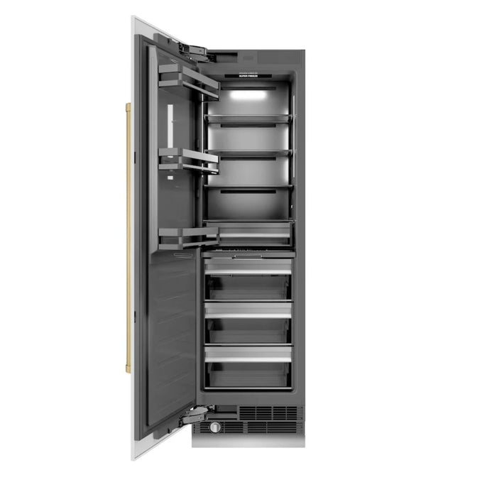 ZLINE Autograph Edition 24-Inch Column Freezer in White Matte with Graphite Gray Interior and Champagne Bronze Accents