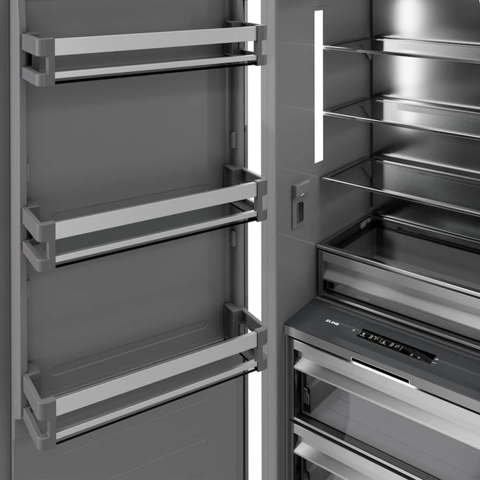 ZLINE Autograph Edition 24-Inch Column Refrigerator in White Matte with Graphite Gray Interior and Champagne Bronze Accents