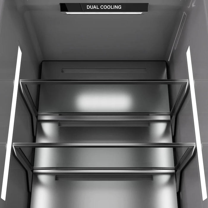 ZLINE Autograph Edition 24-Inch Column Refrigerator in White Matte with Graphite Gray Interior and Champagne Bronze Accents