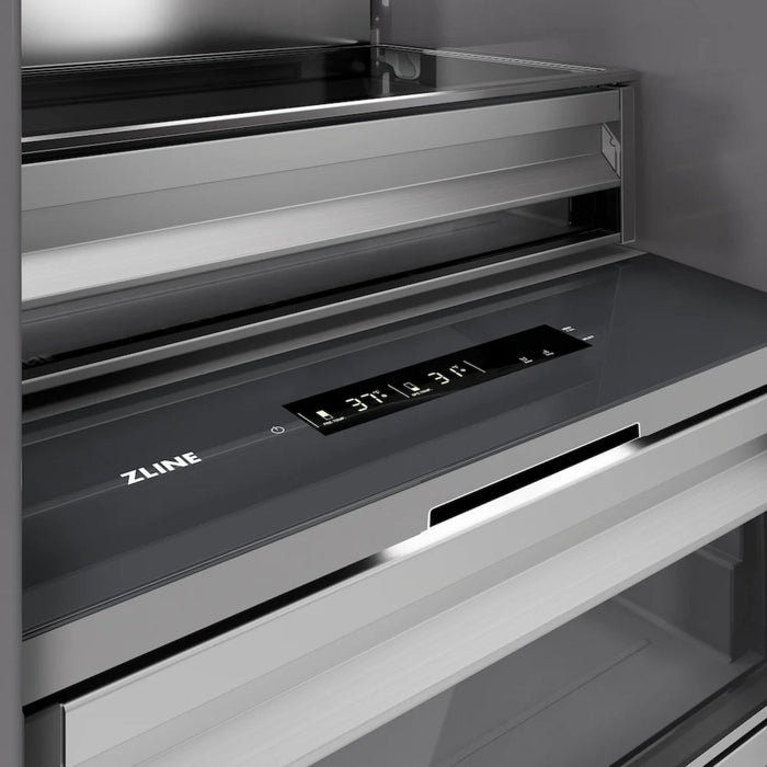 ZLINE Autograph Edition 24-Inch Column Refrigerator in White Matte with Graphite Gray Interior and Champagne Bronze Accents