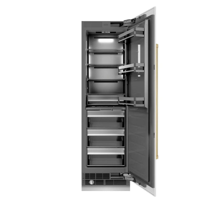 ZLINE Autograph Edition 24-Inch Column Refrigerator in White Matte with Graphite Gray Interior and Champagne Bronze Accents