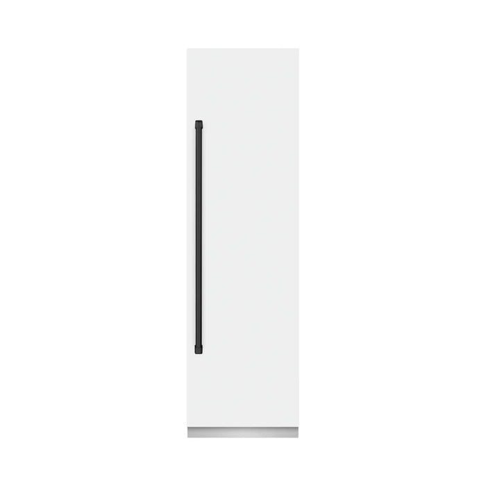 ZLINE Autograph Edition 24-Inch Column Refrigerator in White Matte with Graphite Gray Interior and Matte Black Accents