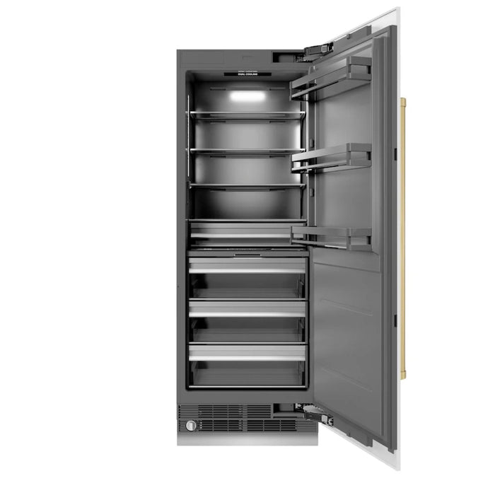 ZLINE Autograph Edition 30-Inch Column Refrigerator in White Matte with Graphite Gray Interior and Champagne Bronze Accents