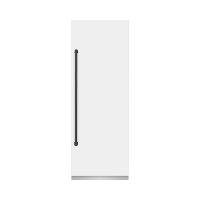 ZLINE Autograph Edition 30-Inch Column Refrigerator in White Matte with Graphite Gray Interior and Matte Black Accents