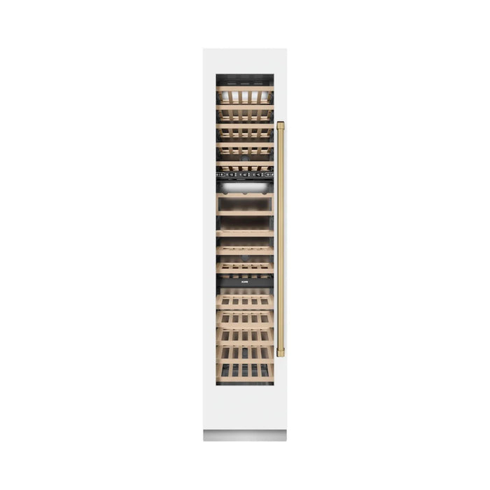 ZLINE 18-Inch 9.0 Cu. Ft. Autograph Edition Triple Zone Panel Ready Left Hinge Column Wine Cooler in White Matte with Polished Gold Accents