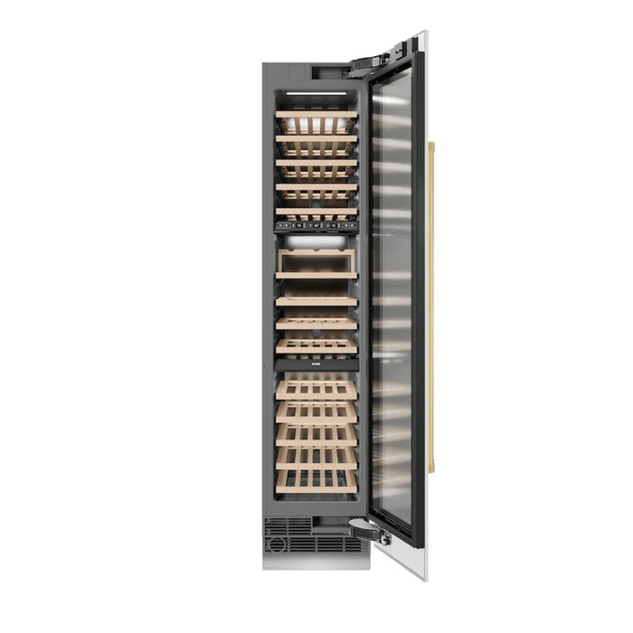 ZLINE Autograph Edition 18-Inch 9.0 Cu. Ft. Triple Zone Panel Ready Right Hinge Column Wine Cooler in White Matte with Polished Gold Accents