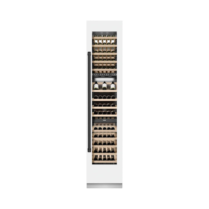 ZLINE Autograph Edition 18-Inch 9.0 Cu. Ft. Triple Zone Panel Ready Right Hinge Column Wine Cooler in White Matte with Matte Black Accents
