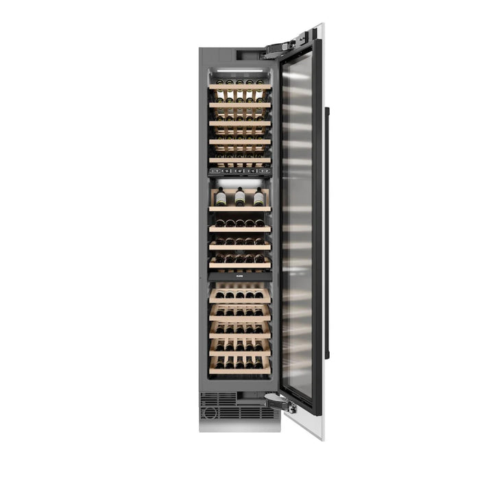 ZLINE Autograph Edition 18-Inch 9.0 Cu. Ft. Triple Zone Panel Ready Right Hinge Column Wine Cooler in White Matte with Matte Black Accents