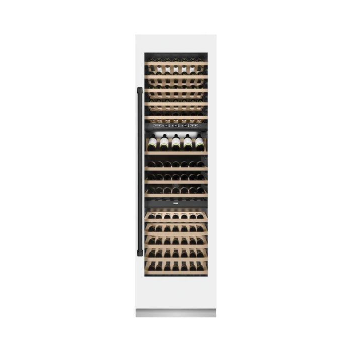 ZLINE Autograph Edition 24-Inch Triple Zone 100 Bottle Column Wine Cooler in White Matte with Matte Black Accents