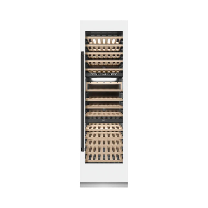 ZLINE Autograph Edition 24-Inch Triple Zone 100 Bottle Column Wine Cooler in White Matte with Matte Black Accents
