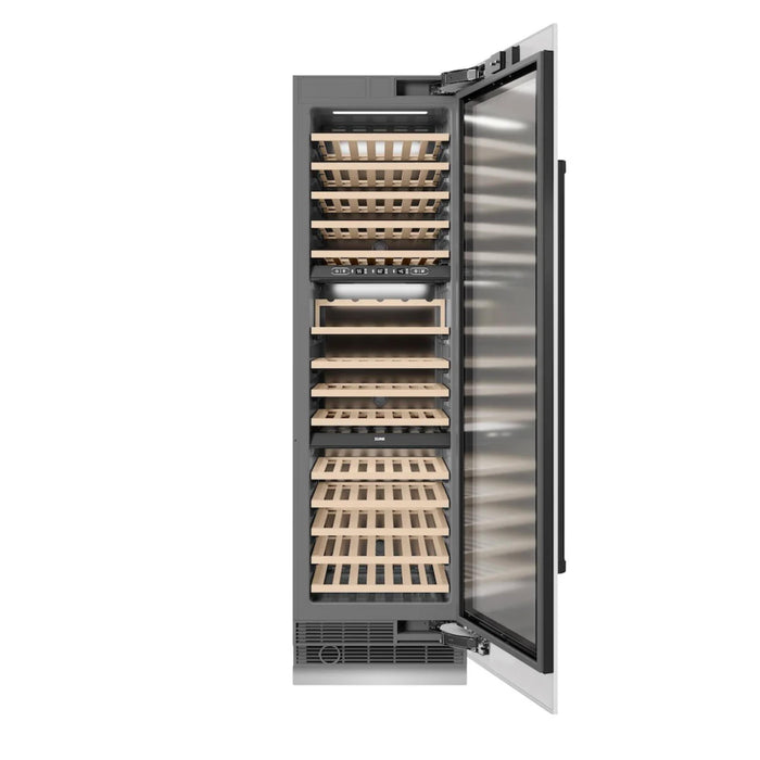 ZLINE Autograph Edition 24-Inch Triple Zone 100 Bottle Column Wine Cooler in White Matte with Matte Black Accents