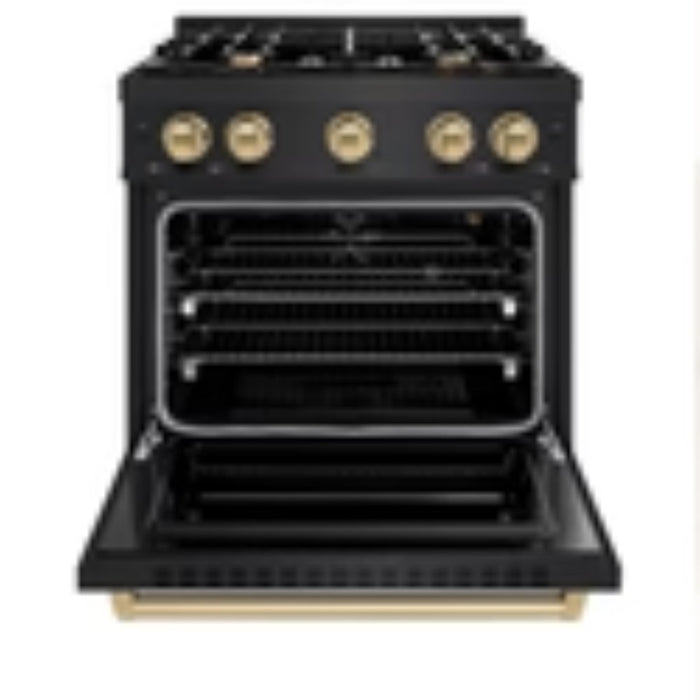 ZLINE Autograph Edition Classic Gas Range with Convection Gas Oven in Black Stainless Steel in Champagne Bronze Accents
