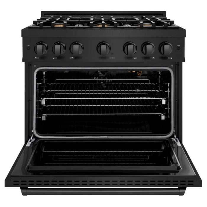 ZLINE Classic Gas Range with Convection Gas Oven Black Stainless Steel in Brass Burners