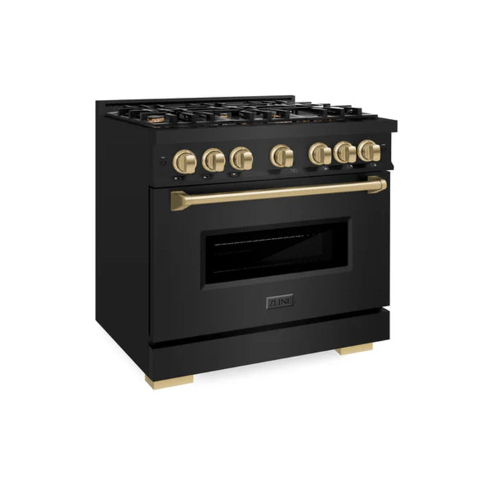 ZLINE Autograph Edition Classic Gas Range with Convection Gas Oven in Black Stainless Steel in Champagne Bronze Accents