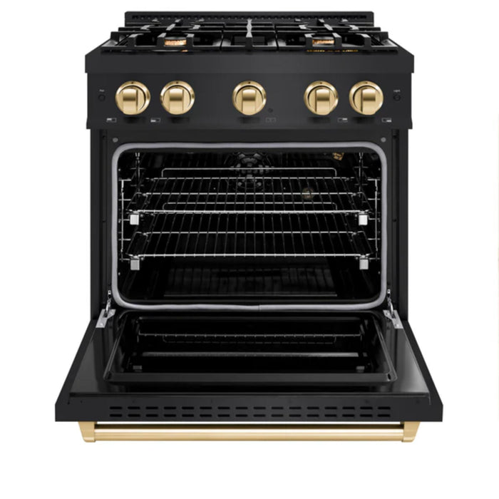 ZLINE Autograph Edition Classic Gas Range with Convection Gas Oven in Black Stainless Steel Polished Gold Accents
