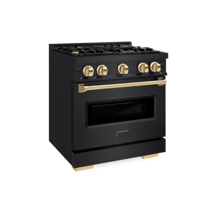 ZLINE Autograph Edition Classic Gas Range with Convection Gas Oven in Black Stainless Steel Polished Gold Accents