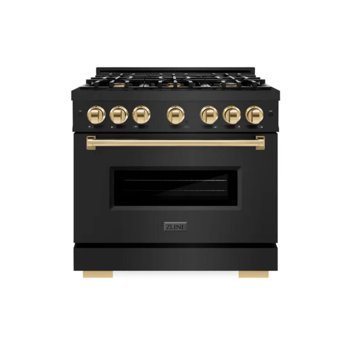 ZLINE Autograph Edition Classic Gas Range with Convection Gas Oven in Black Stainless Steel Polished Gold Accents