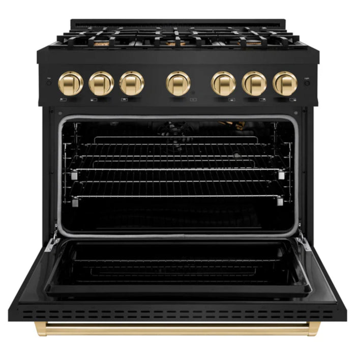 ZLINE Autograph Edition Classic Gas Range with Convection Gas Oven in Black Stainless Steel Polished Gold Accents