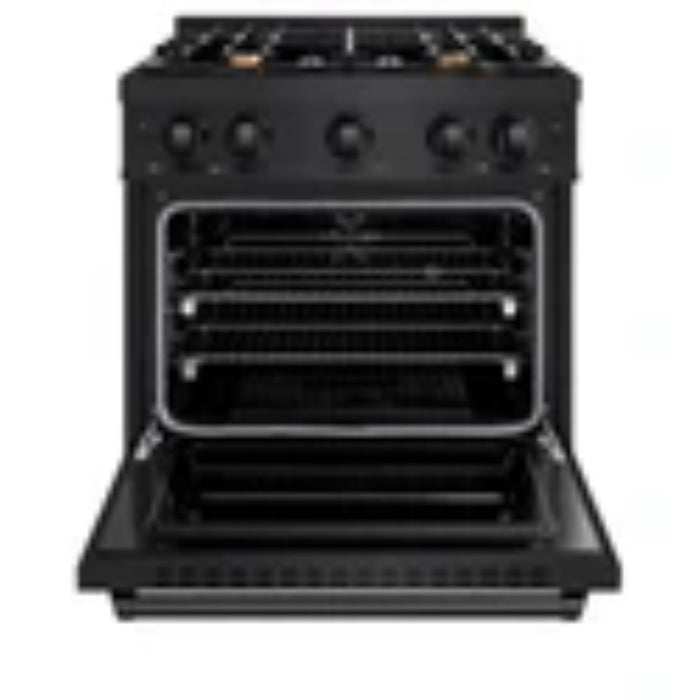 ZLINE Classic Gas Range with Convection Gas Oven Black Stainless Steel in Brass Burners