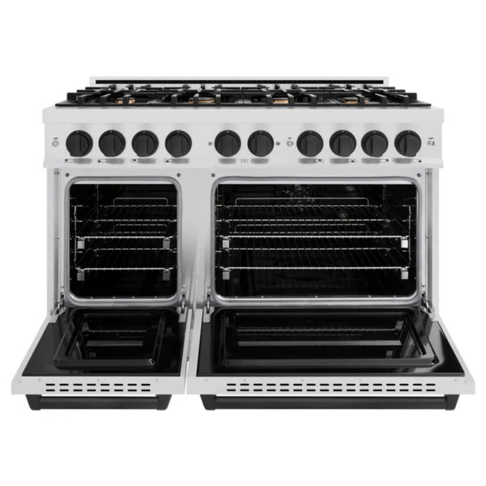 ZLINE Autograph Edition Classic Dual Fuel Ranges with Matte Black Accents in Satin Stainless Steel