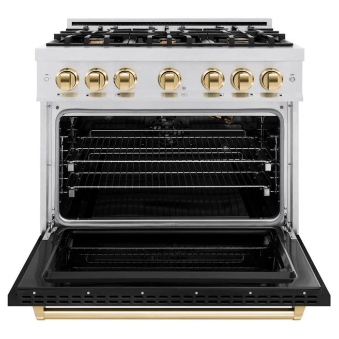 ZLINE Autograph Edition Classic Gas Range with Convection Gas Oven in Satin Stainless Steel Matte Black and Polished Gold Accents