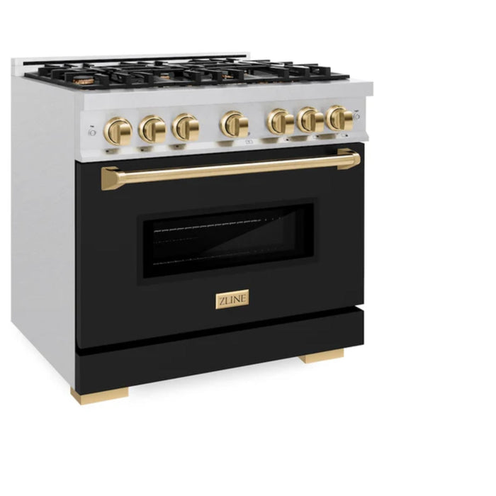 ZLINE Autograph Edition Classic Gas Range with Convection Gas Oven in Satin Stainless Steel Matte Black and Polished Gold Accents