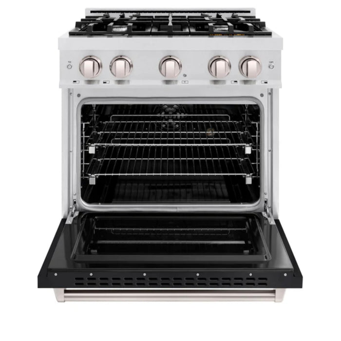ZLINE Classic Dual Fuel Ranges with Black Matte Doors in Satin Stainless Steel Finish