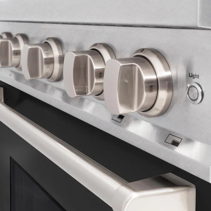 ZLINE Classic Dual Fuel Ranges with Black Matte Doors in Satin Stainless Steel Finish