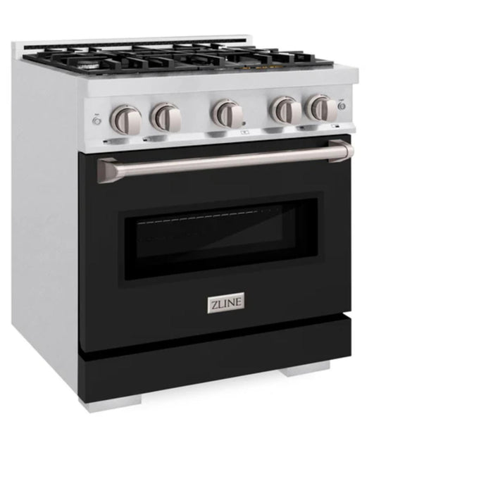 ZLINE Classic Dual Fuel Ranges with Black Matte Doors in Satin Stainless Steel Finish