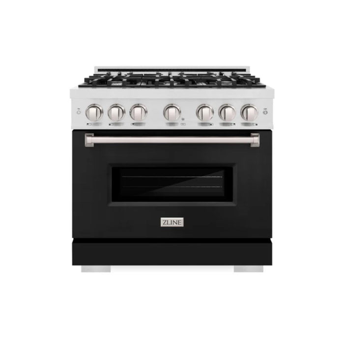 ZLINE Classic Dual Fuel Ranges with Black Matte Doors in Satin Stainless Steel Finish