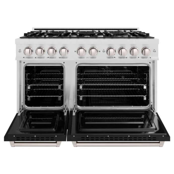 ZLINE Classic Dual Fuel Ranges with Black Matte Doors in Satin Stainless Steel Finish