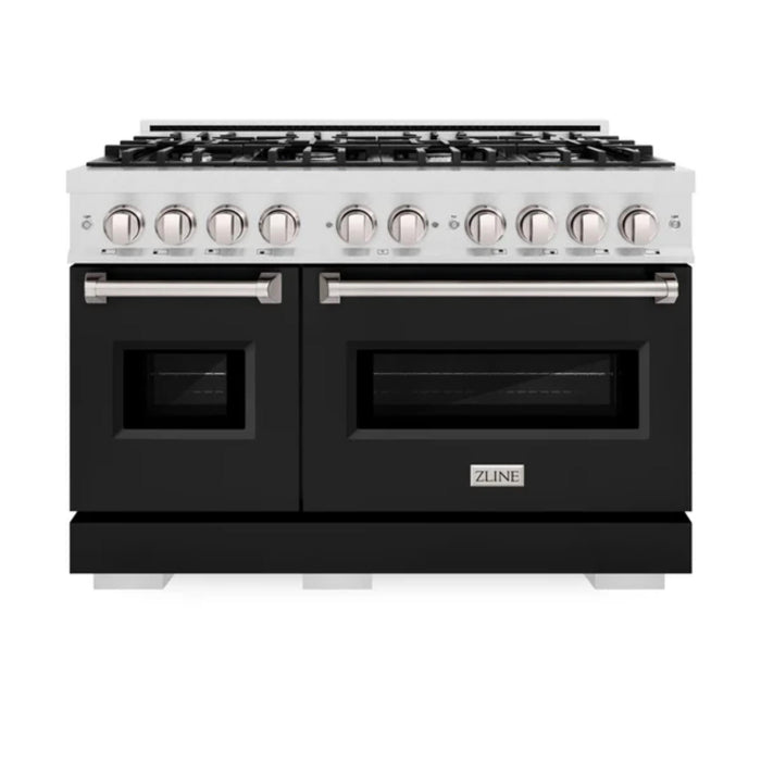 ZLINE Classic Dual Fuel Ranges with Black Matte Doors in Satin Stainless Steel Finish
