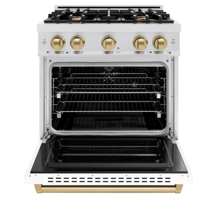 ZLINE Autograph Edition Classic Dual Fuel Ranges in White Matte.
