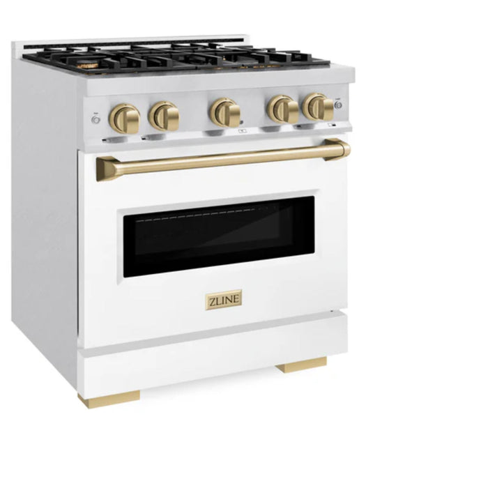 ZLINE Autograph Edition Classic Dual Fuel Ranges in White Matte.