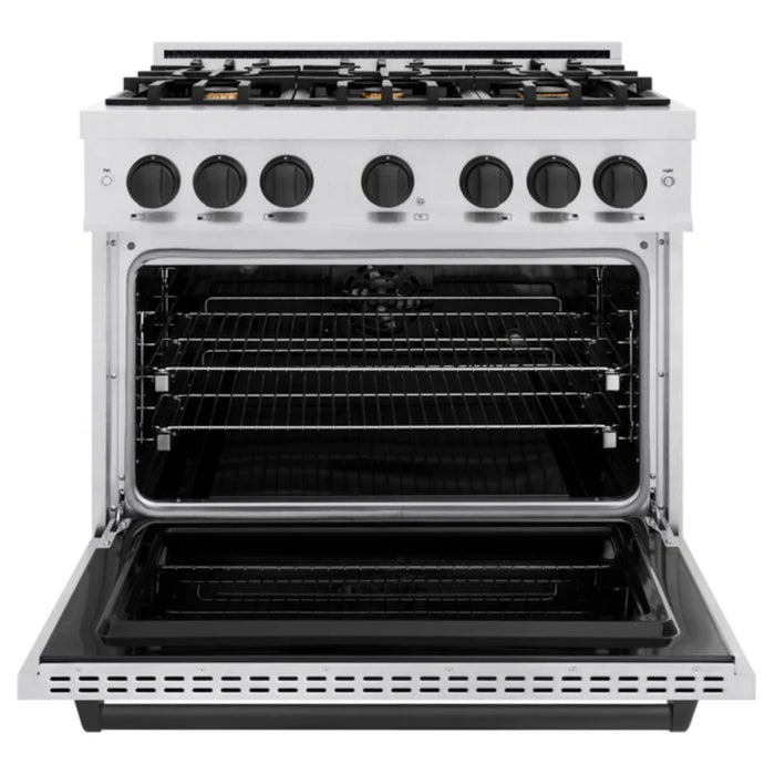 ZLINE Autograph Edition Classic Dual Fuel Ranges with Matte Black Accents in Satin Stainless Steel