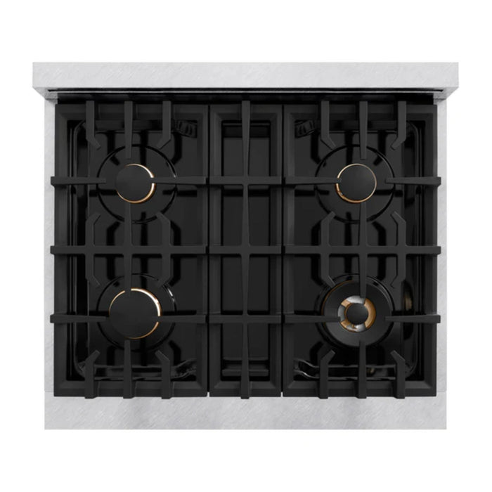 ZLINE Autograph Edition Classic Dual Fuel Ranges with Polished Gold Accents in Satin Stainless Steel