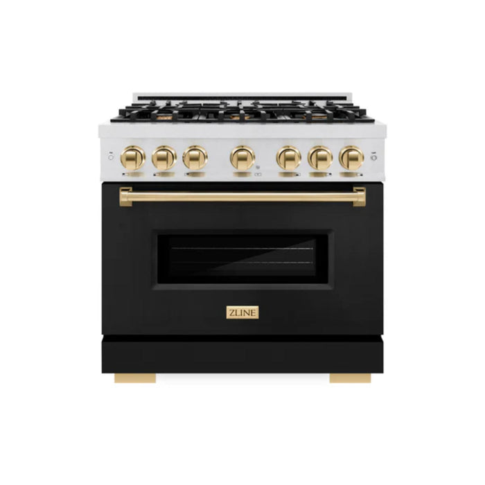 ZLINE Autograph Edition Classic Dual Fuel Ranges with Polished Gold Accents in Satin Stainless Steel