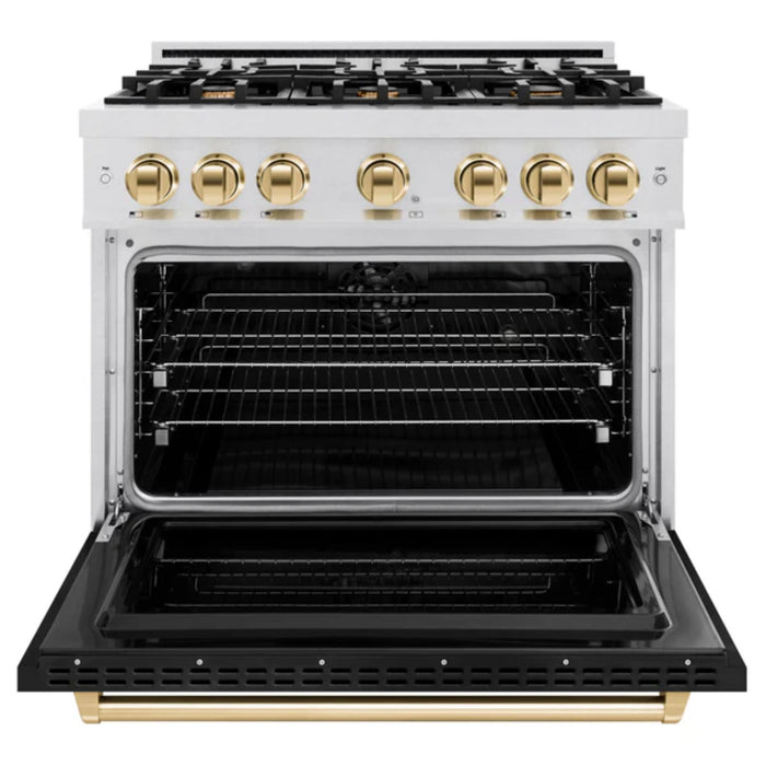 ZLINE Autograph Edition 36" Classic Dual Fuel Range in Satin Stainless Steel with Matte Black Accents