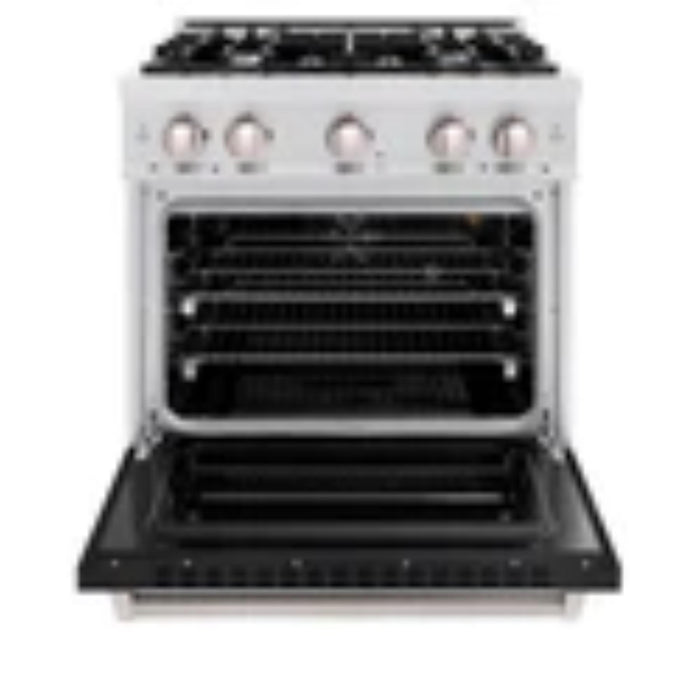 ZLINE Classic Gas Range Series and Convection Gas Oven in Satin Stainless Steel with Black Matte Doors