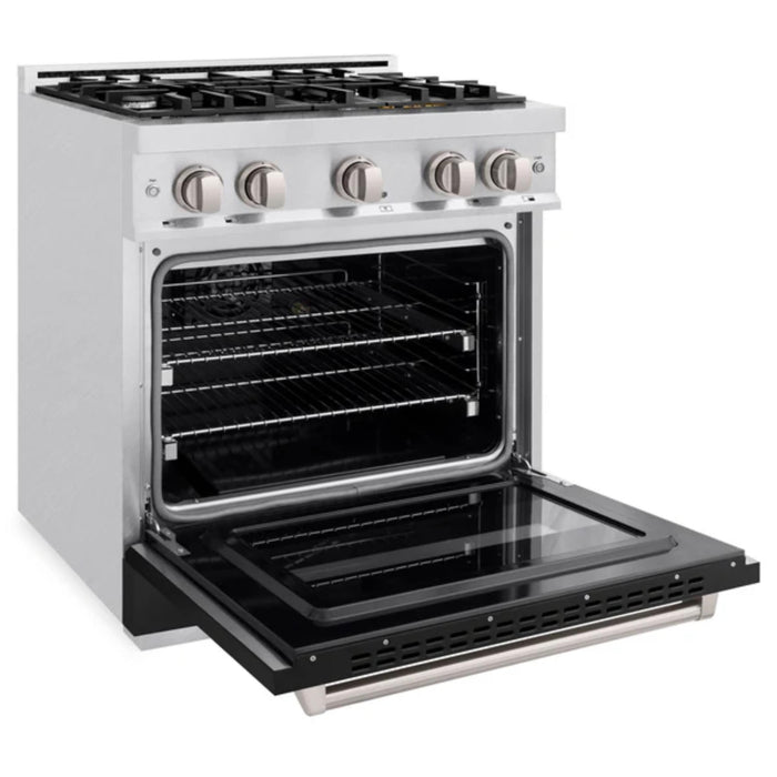 ZLINE Classic Gas Range Series and Convection Gas Oven in Satin Stainless Steel with Black Matte Doors
