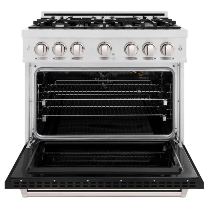 ZLINE Classic Gas Range Series and Convection Gas Oven in Satin Stainless Steel with Black Matte Doors