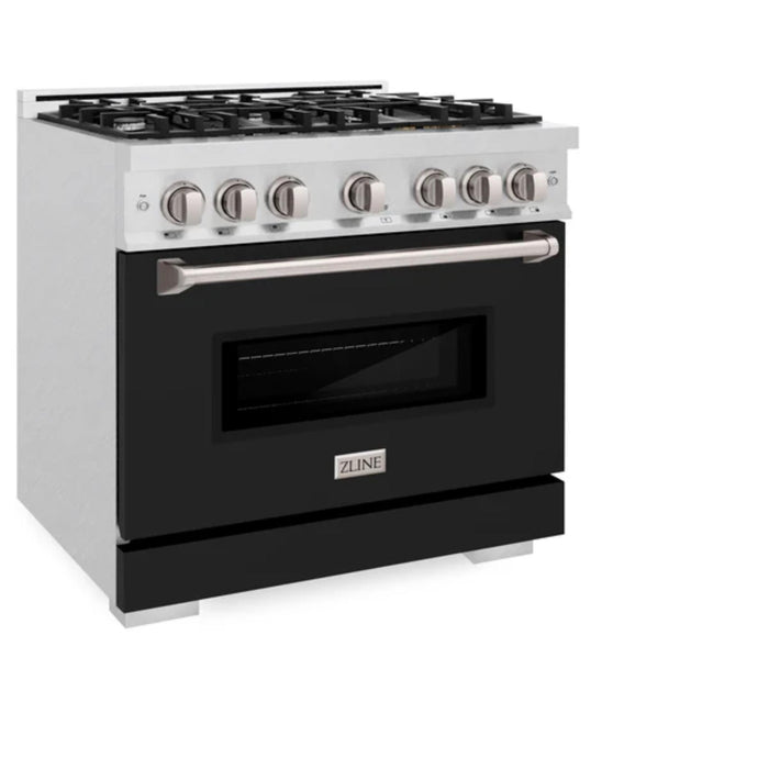 ZLINE Classic Gas Range Series and Convection Gas Oven in Satin Stainless Steel with Black Matte Doors