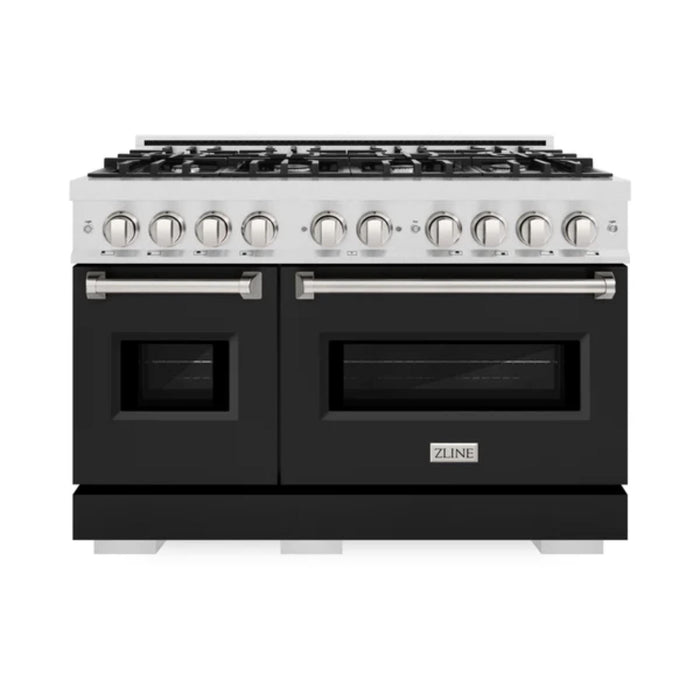 ZLINE Classic Gas Range Series and Convection Gas Oven in Satin Stainless Steel with Black Matte Doors